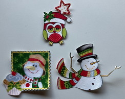 3 Patch Aplique Termocolante Boneco de Neve e Coruja