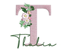 Matriz de Bordado Nome Thalia com Inicial Floral