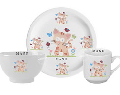 Kit de Refeição Infantil Porcelana Personalizado Gatinho