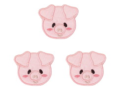 Porquinho Patch Aplique Bordado Termocolante - Kit 3 Pç