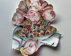 1 Patch Aplique Termocolante Xicara Grande Flores Rosas