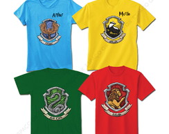 Kit Camiseta Infantil Brasão Hogwarts Casas com 4