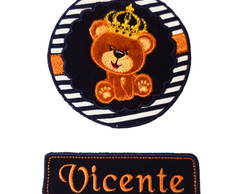 Patch Aplique Bordado Termocolante Brasão Urso e Nome