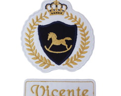 Patch Aplique Bordado Termocolante Brasão Cavalo e Nome