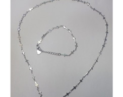 Conjunto Colar e Pulseira Cruz Aço Inoxidavel 316l Prateado