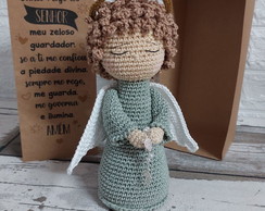 Anjo da Guarda Amigurumi com Caixa e Oração 22 cm