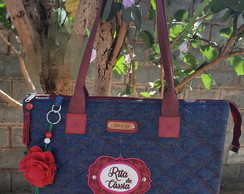 Bolsa Jeans Professora com 3 Divisórias Personalizada
