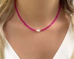 Chocker Gargantilha Cristais de Vidro Pink