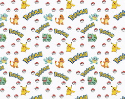 Tecido Pokémon F. Branco 140 cm x 50 cm Pronta Entrega.