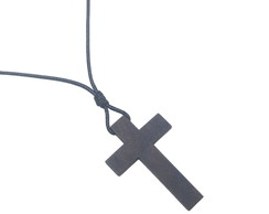 Colar Cruz de Madeira Cordão Modelo Longo Ajustável Unissex