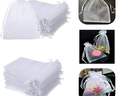 100 Saquinho de Organza 9x12cm Cor Branco para Lembrancinha
