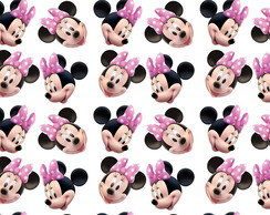 Tecido Minnie Cabeçinhas Laço F. Branco 140 x 100 Cm.