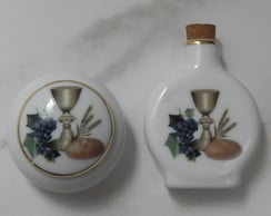 Comunhão Garrafinha Água Benta Porta Terço Joia Porcelana