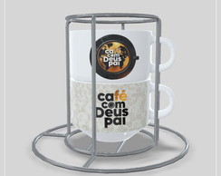 Kit com 2 Xícaras com Suporte - Café com Deus Pai