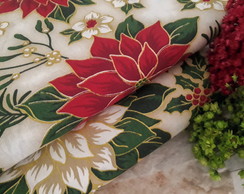 Tricoline Off White Estampado Flor de Natal - Retalho