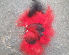 Ear Cuff Vermelho 02 Linha Metal Brinco Pena, Boho, Carnaval