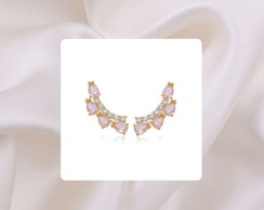 Ear Cuff Gotas de Zircônias Rosa Glamour Folheado à Ouro 18k