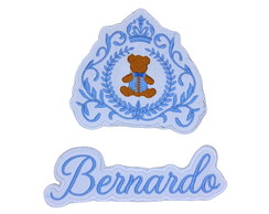 Patch Aplique Bordado Termocolante Brasão Ursinho e Nome