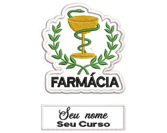 Patch Termocolante Brasão Farmácia e Nome Bordado Var1