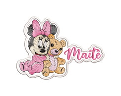 Patch Aplique Bordado Termocolante Minnie Bebê com Ursinho