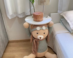 Mesa Lateral Urso Aviador em Crochê Amigurumi Infantil