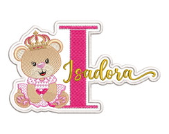 Patch Bordado Termocolante Ursinha Princesa com Nome