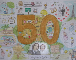 Aquarela Personalizada Casamento Bodas de Ouro