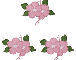 Aplique Bordado Termocolante Flor Ramos Rosa Kit 3 Pç