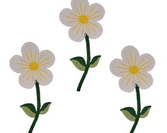 Aplique Bordado Termocolante Flor Branca Kit 3 Pç