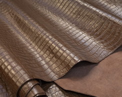 Retalho de Couro Genuíno Croco 25x50 Pedaço Cor Caramelo