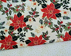 Tricoline Natal Flor Bico de Papagaio 2 Estampas de 50 cm