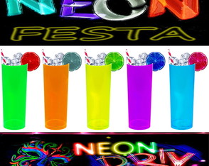 106 Copos Long Drink Personalizados Cores Neon