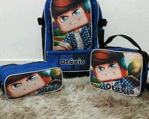 Kit Mochila escolar personalizado com rodinha Roblox