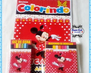 Minnie Vermelha kit Colorir Giz e Massinha