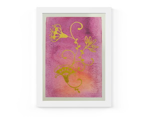 Quadro com Moldura Floral Lilás Ouro 33x24