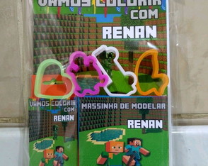 Kit de Colorir com Giz + Kit Massinha Minecraft