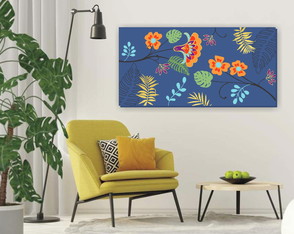 Quadro Pintura em Tela Floral azul 100X50cm