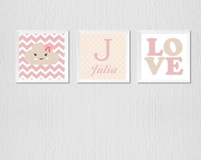 Quadro Infantil para Quarto de Menina Love Nuvenzinha e Nome