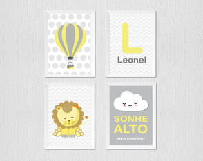 Quadros Balão, Leão, Balão, Sonhe Alto