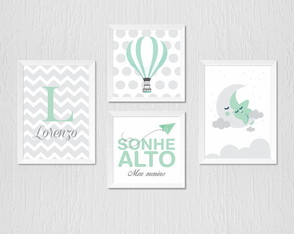 Quadros Balão, Nome Personalizado, Lua e Sonhe Alto