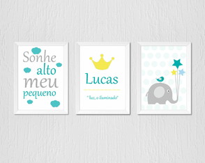 Quadro sonhe alto, elefante, nome personalizado