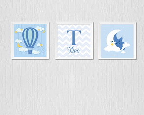 Quadro para Menino, Balão, Nome e Lua com Estrela