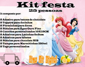 Kit Festa 25 Pessoas Princesas Disney