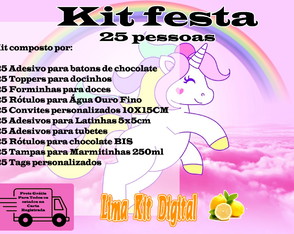 Kit Festa 25 Pessoas Unicórnio