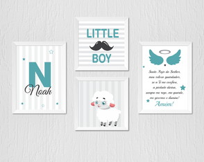 Quadro Infantil Menino, Ovelhinha, Little Boy, Oração, Nome