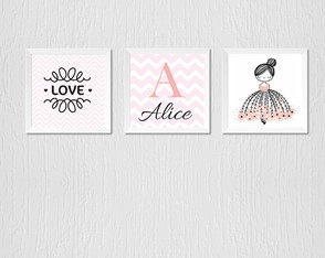 Quadro para menina, bonequinha, love e nome personalizado