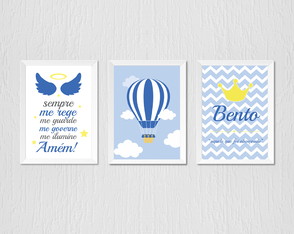 Quadro Infantil Oração do Santo Anjo, balão e nome