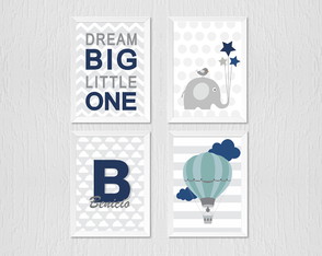 Quadrinho Infantil Elefante Balão Dream Big Azul