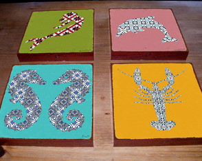 4 Quadros Tela Decorativos Praia Estampa Azulejos