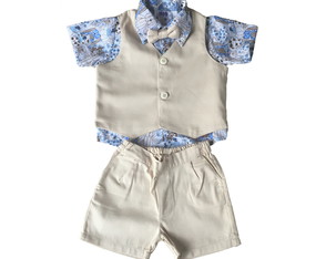 Conjunto Social infantil - Bermuda, camisa, gravata e colete